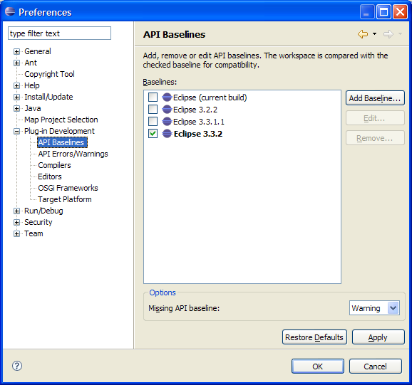 The API profile preference page