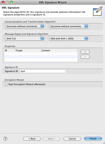 XML Signature Wizard page 3