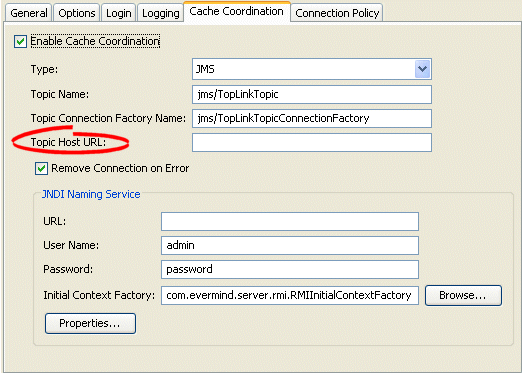 Cache Coordination Tab, Topic Host URL Field