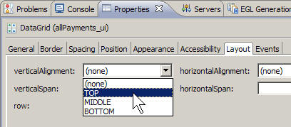 DataGrid Layout properties page