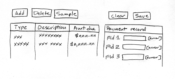 A sketch of the two sections, one showing all records and the other showing all fields in a selected record.