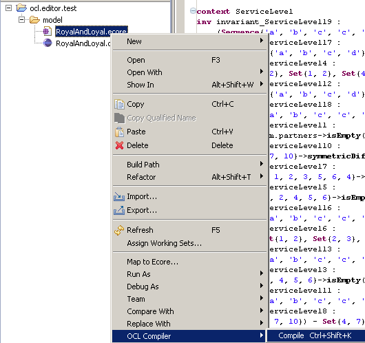 Figure 1(b) Invoking the compiler by right-clicking on the .ecore file