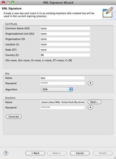 XML Signature Wizard page 2