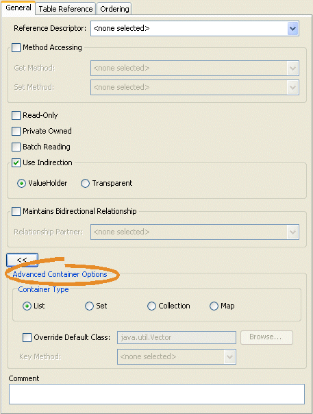 General Tab, Advanced Container Options