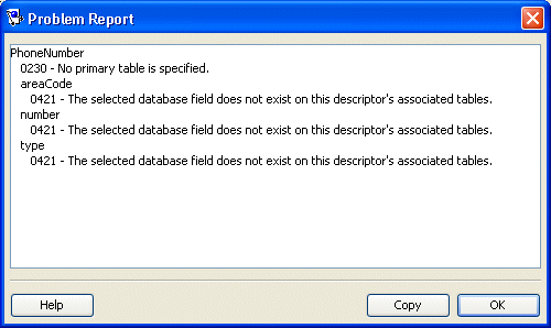 Problem Report Dialog Box