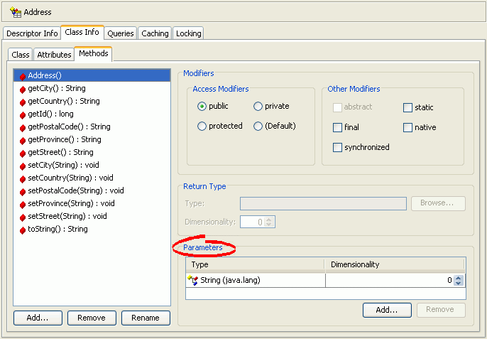 Methods Tab, Method Parameters Fields