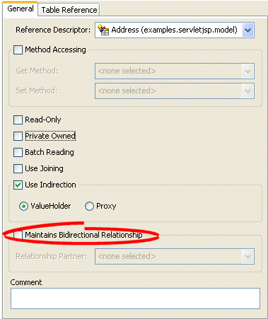 General tab, Maintains Bidirectional Relationship option