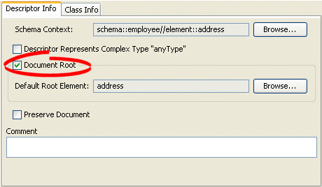 Descriptor Info Tab, Default Root Option