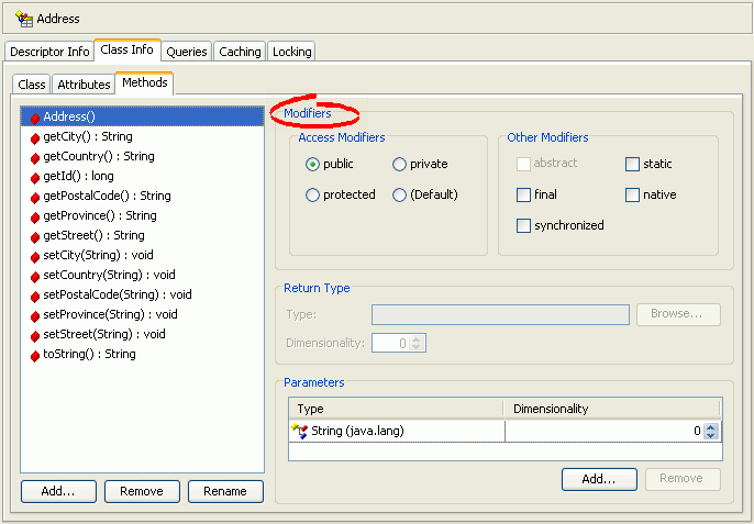 DMethods Tab, Modifiers Fields