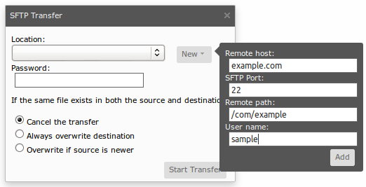 SFTP import dialog