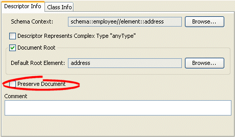 Descriptor Info Tab, Preserve Document Option