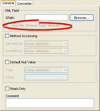 General Tab, Use XML Schema "type" Attribute Option