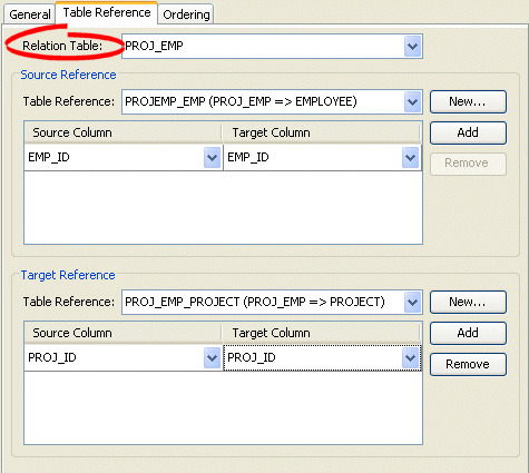 Table Reference Tab, Relation Table Option