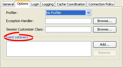 Options Tab, Event Listeners field