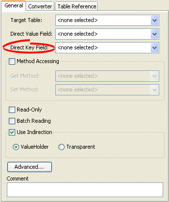 General Tab, Direct Key Field