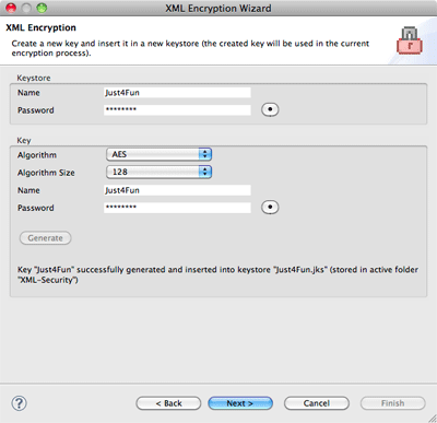 XML Encryption Wizard page 2