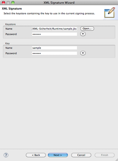 XML Signature Wizard page 2