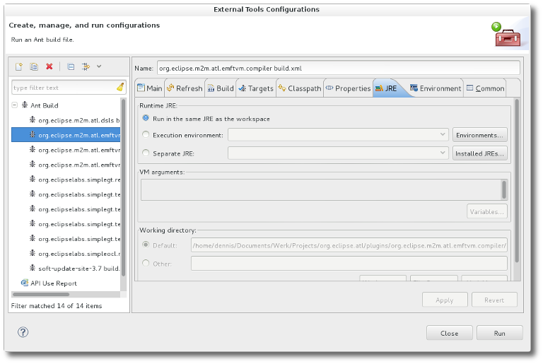 EMFTVM Ant Task Launch Configuration