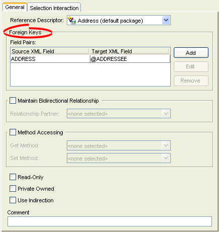 General Tab, Foreign Keys Field