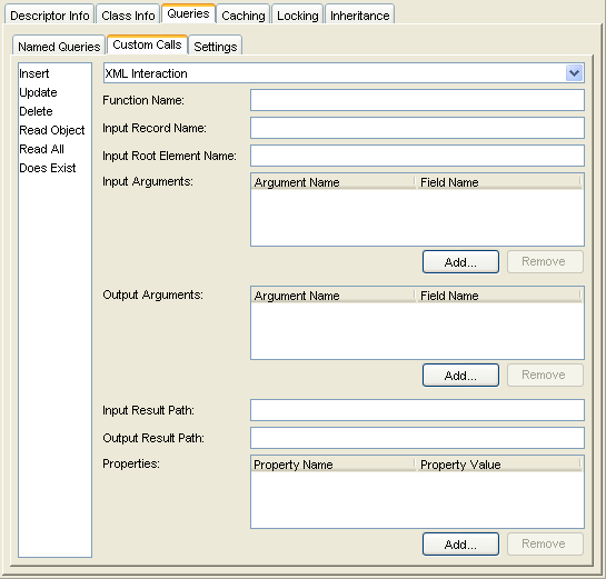 Queries, Custom Calls Tab for EIS Calls