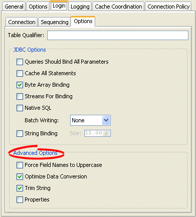 Login Tab, Options Subtab, Advanced Options