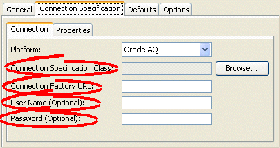 Connection Tab, Connection Specification Options