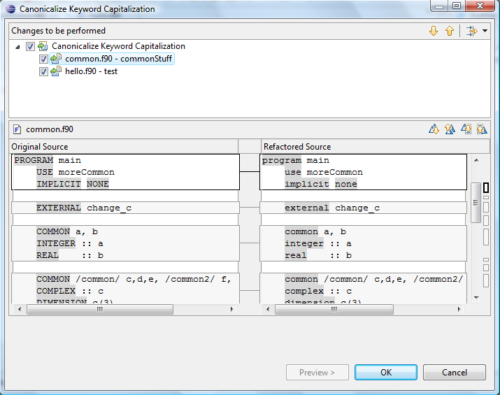 Example of Canonicalize Keyword Capitalization refactoring.