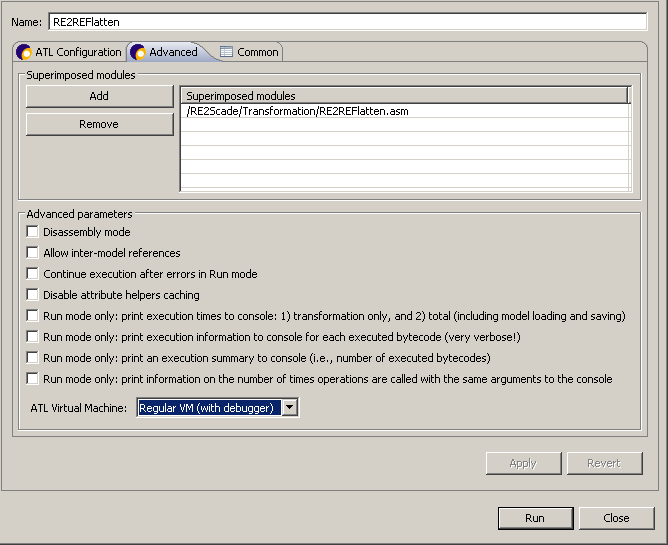 ATL Launch Configuration - Advanced tab