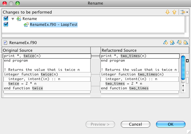 Simple example of the Rename refactoring