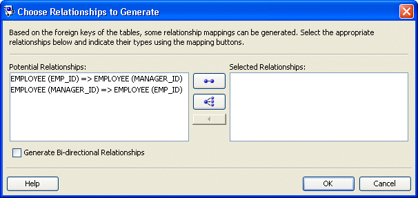 Choose Relationships to Generate Dialog Box