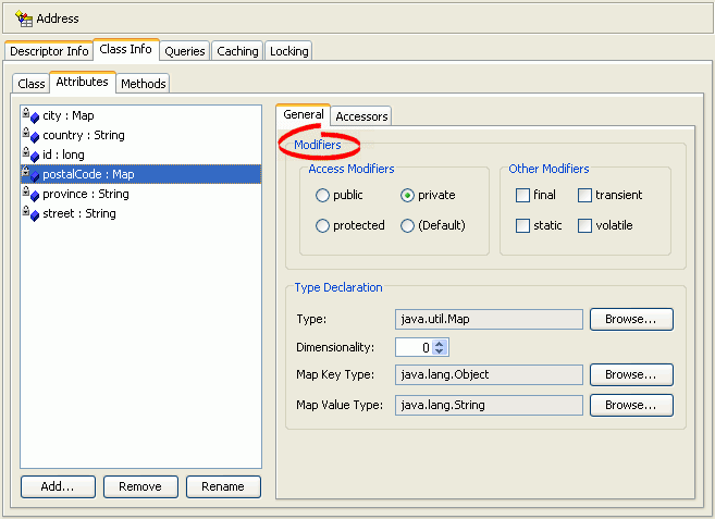 Attributes Tab, Modifiers Fields