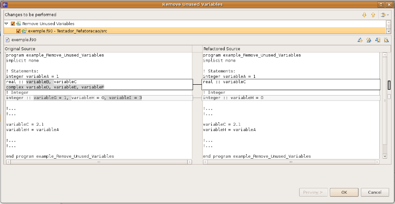 Example of the Remove Unused Variables refactoring