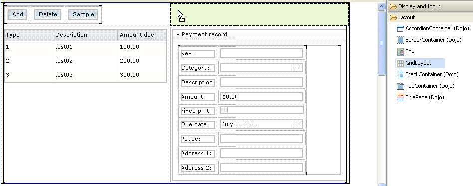 Dragging a grid layout to the top-right corner of the web page