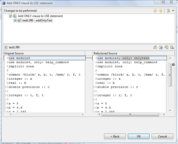 Example of Add ONLY clause to USE statement refactoring.