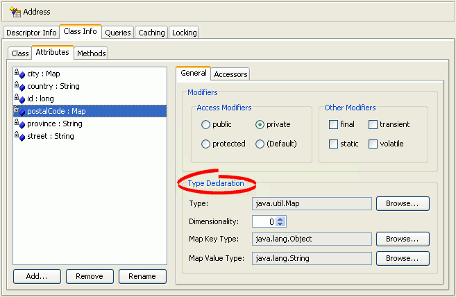 Attributes Tab, Type Declaration Fields