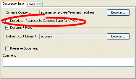 Descriptor Info Tab, Complex Type "anyType" Option
