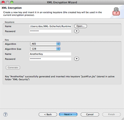 XML Encryption Wizard page 2