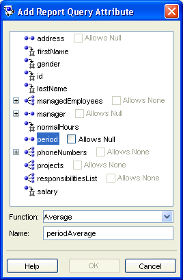 Add Report Query Attribute Dialog Box