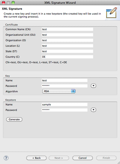 XML Signature Wizard page 2