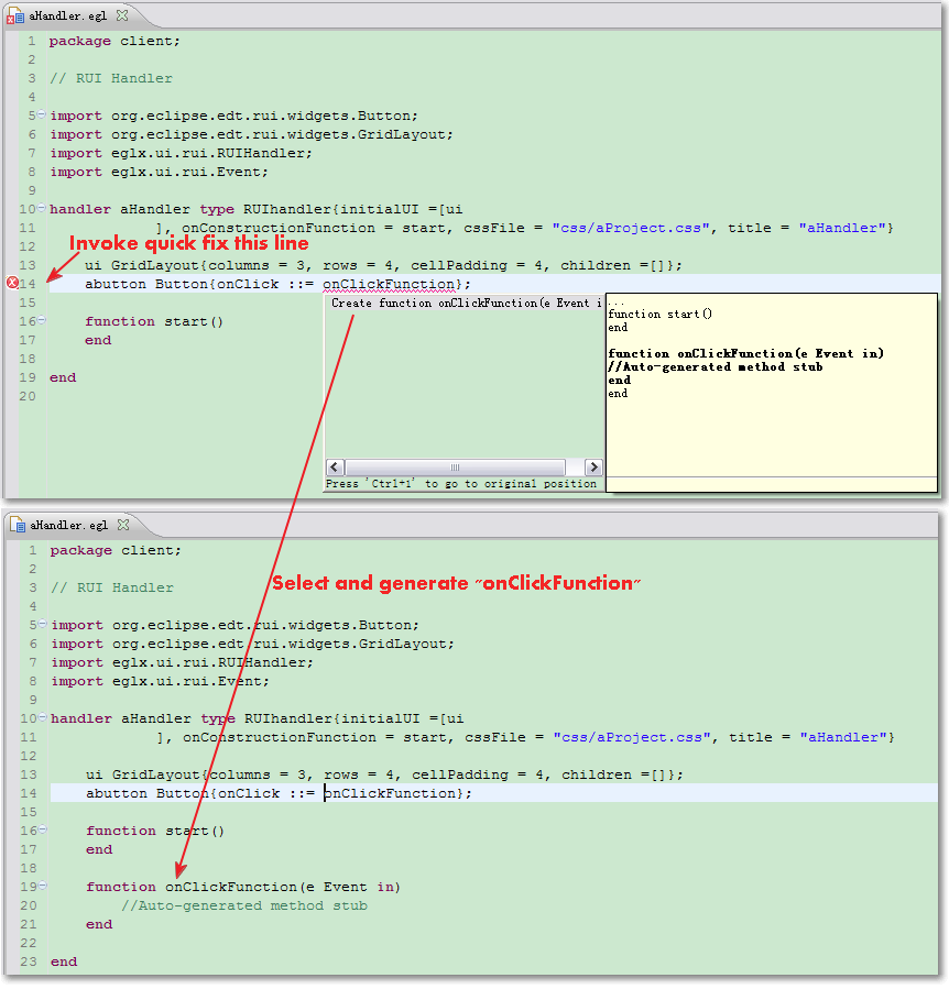 Using quick fix to create delegate function