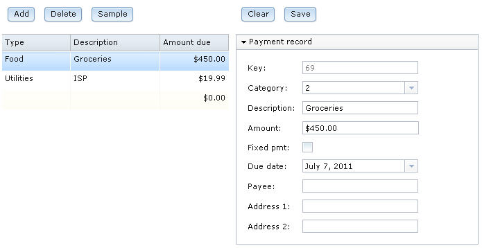 The data grid and single-record layout both contain data from the database.