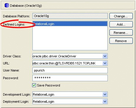 Database Property Sheet, Database Login Fields