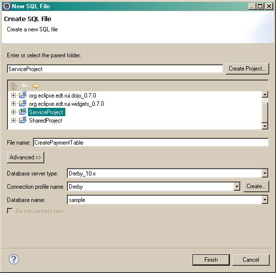 CreatePaymentTable SQL file attributes