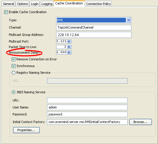 Cache Coordination Tab, Announcement Delay Field