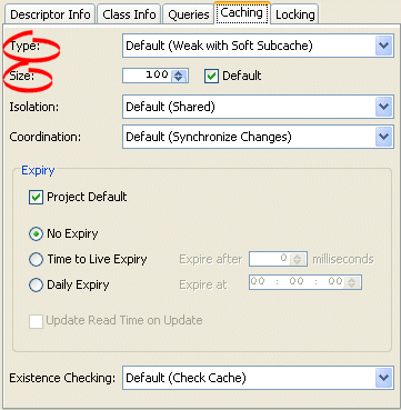 Caching Tab, Identity Map Options