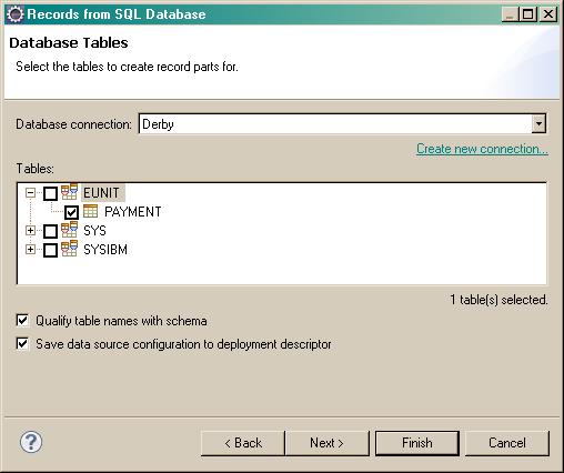 EGL database tables selection