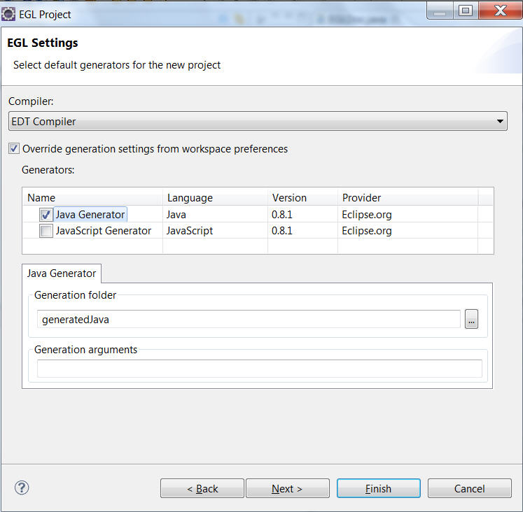 PaymentService project EGL settings