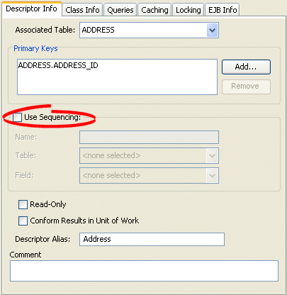 Descriptor Info Tab, Sequencing Options