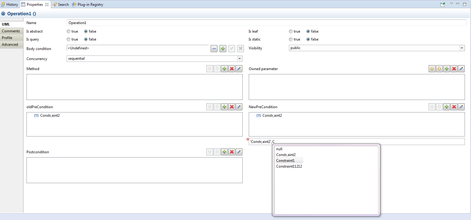 Editing the precondition of an Operation in Property View