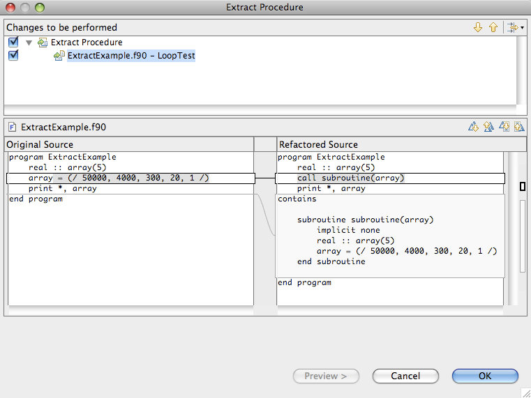 Simple example of the Extract Procedure refactoring